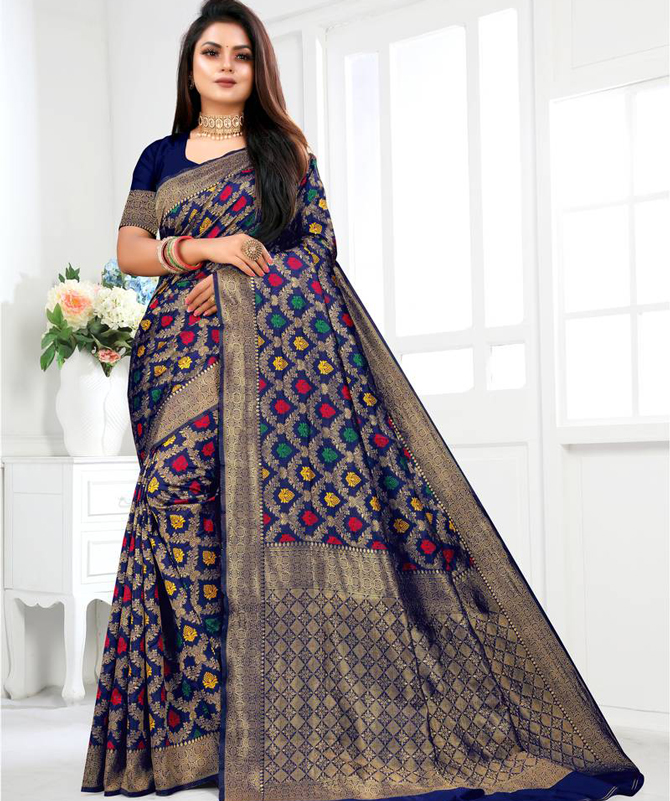 NAVY BLUE WOVEN BANARASI SILK SAREE